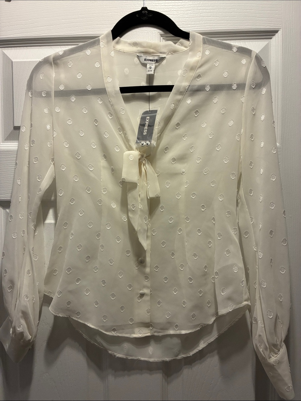 Express Cream Sheer Tie-Neck Blouse